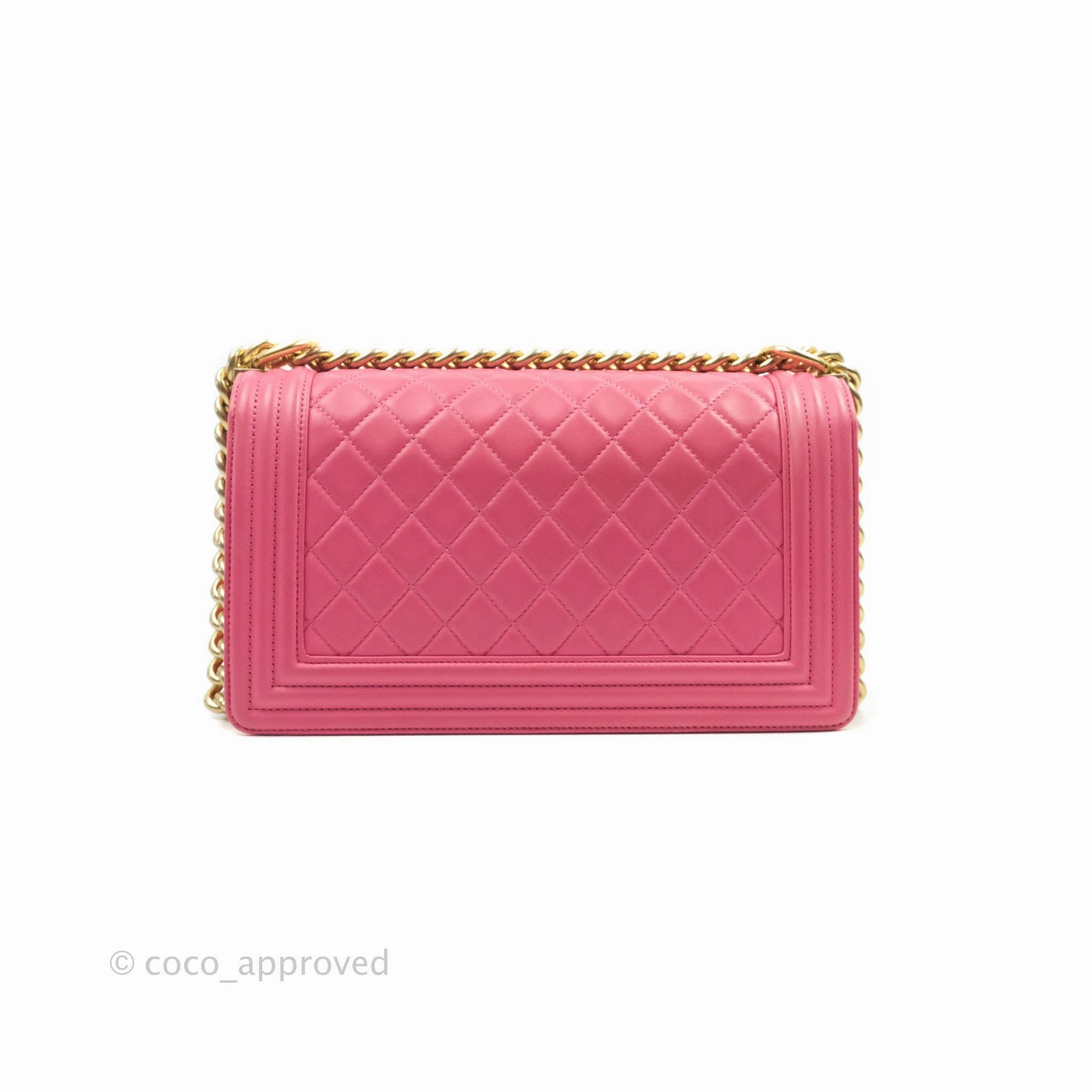 Chanel Quilted Medium Boy Bag Pink Lambskin Aged Gold Hardware