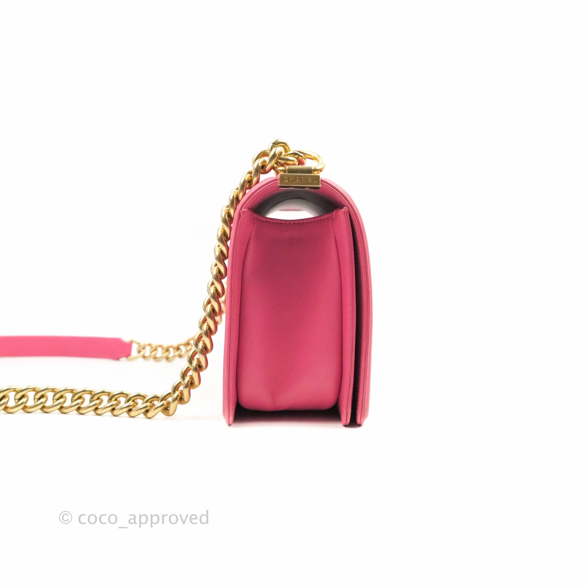 Chanel Quilted Medium Boy Bag Pink Lambskin Aged Gold Hardware