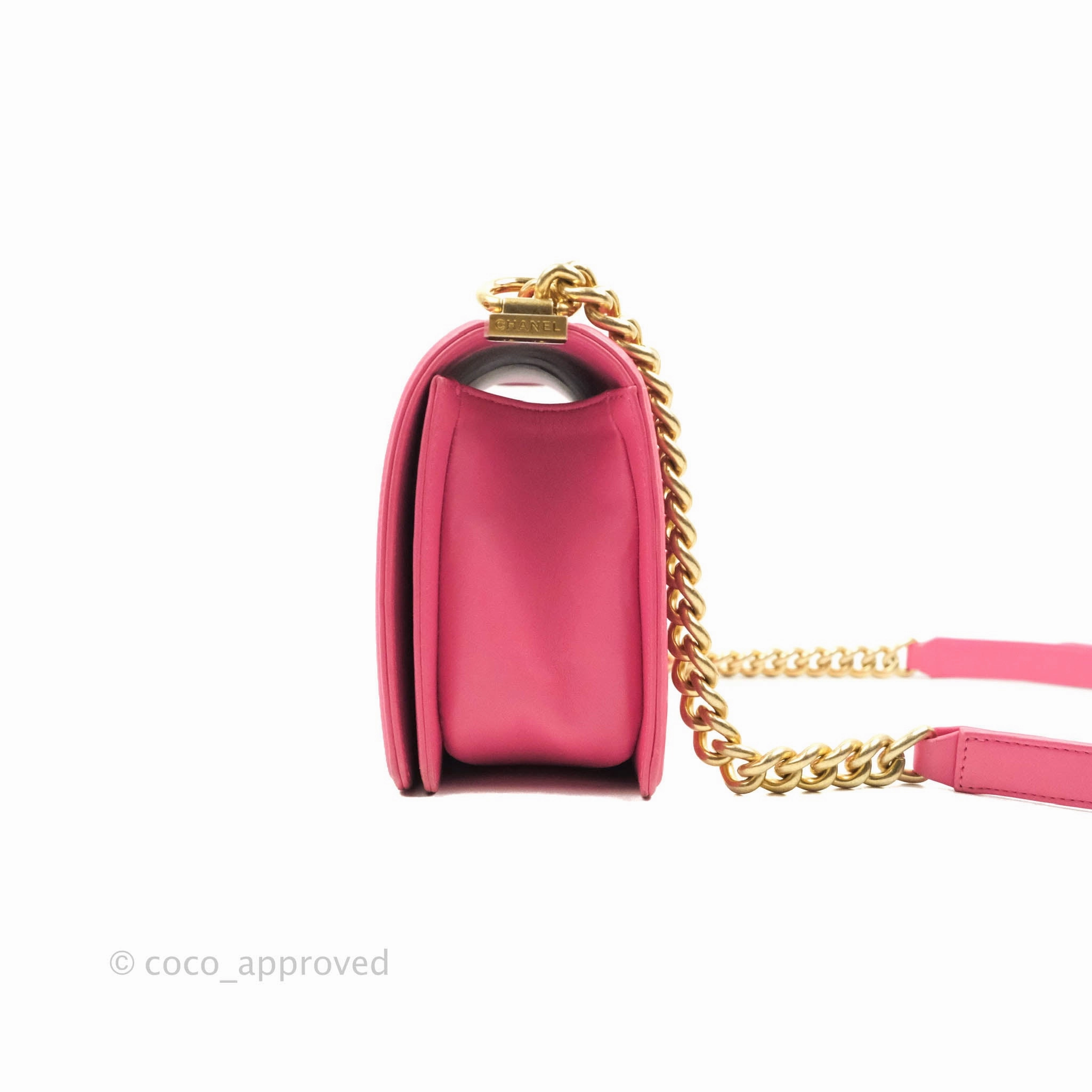 Chanel Quilted Medium Boy Bag Pink Lambskin Aged Gold Hardware