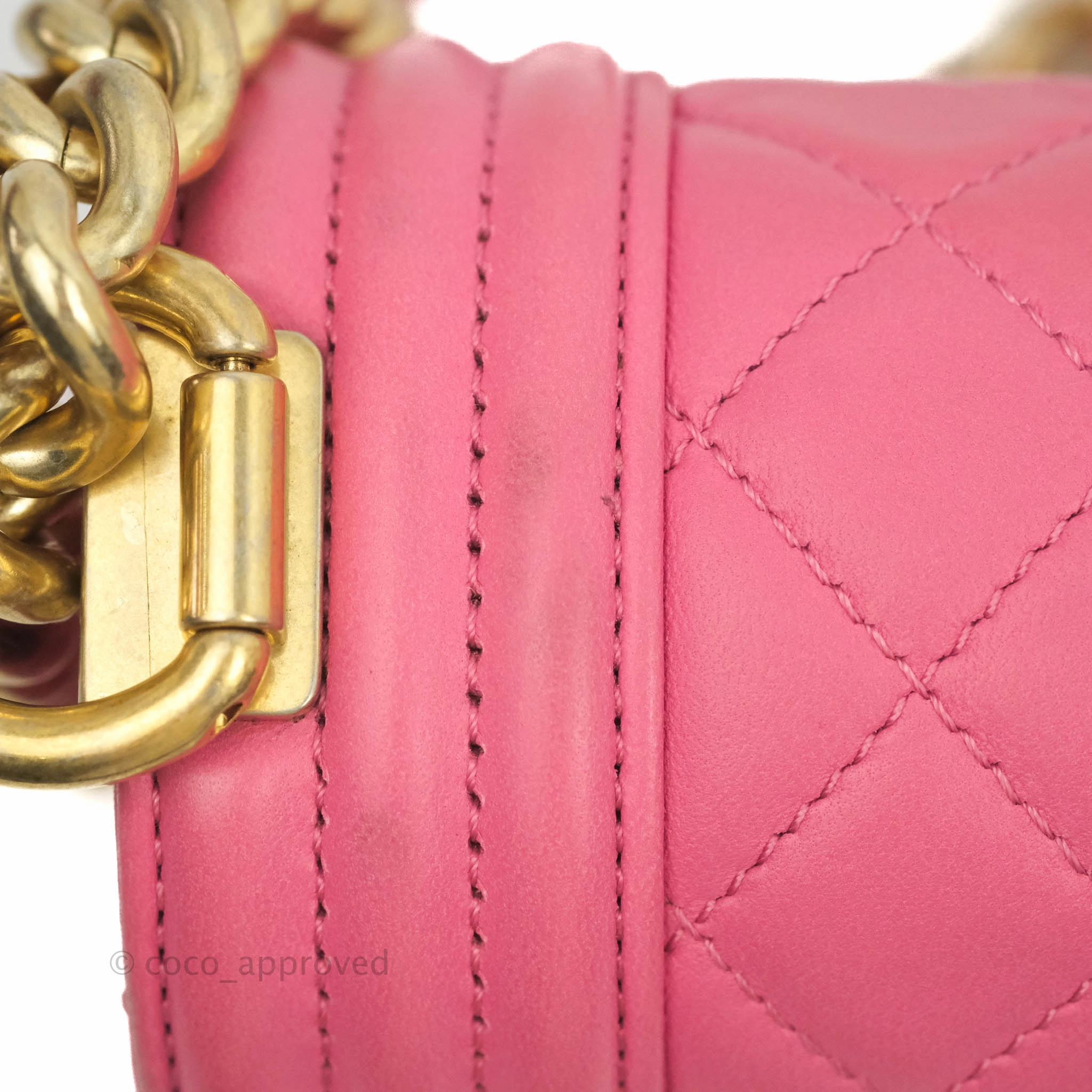 Chanel Quilted Medium Boy Bag Pink Lambskin Aged Gold Hardware