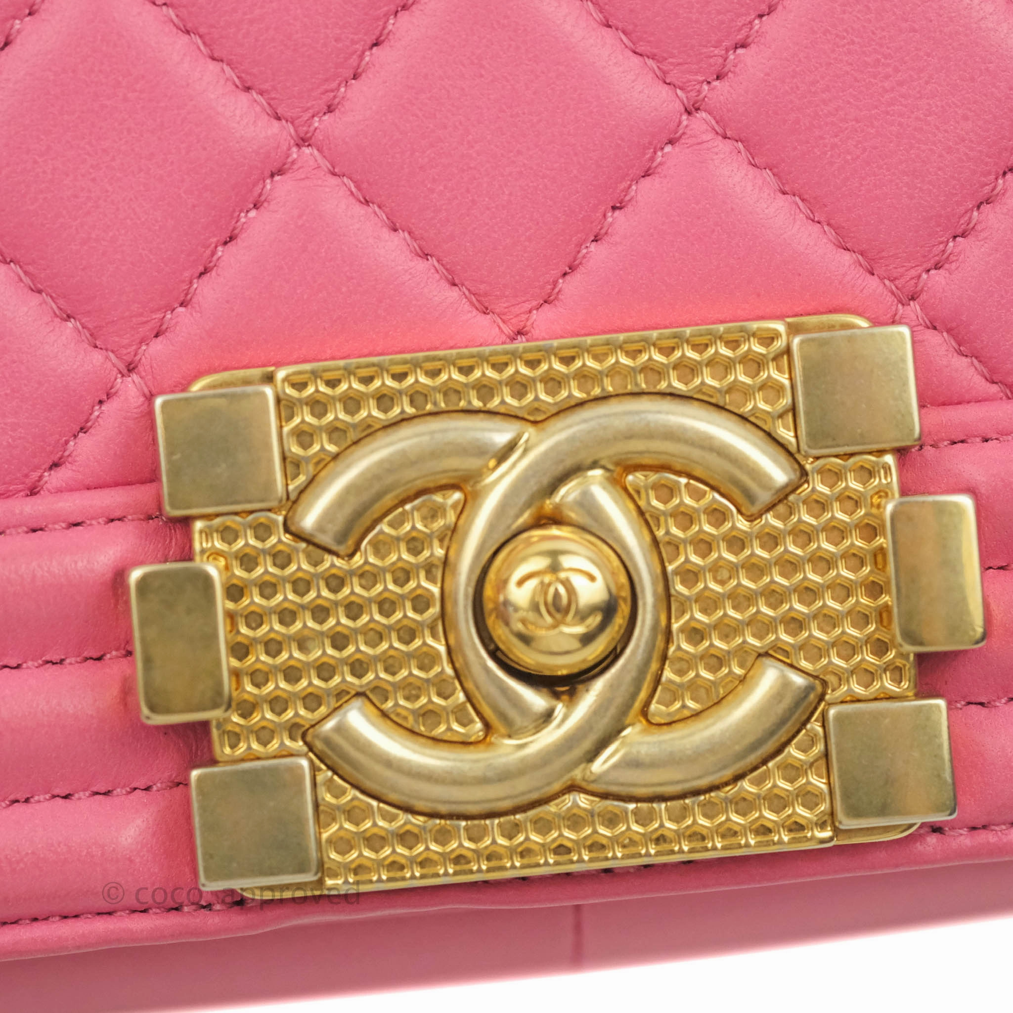 Chanel Quilted Medium Boy Bag Pink Lambskin Aged Gold Hardware
