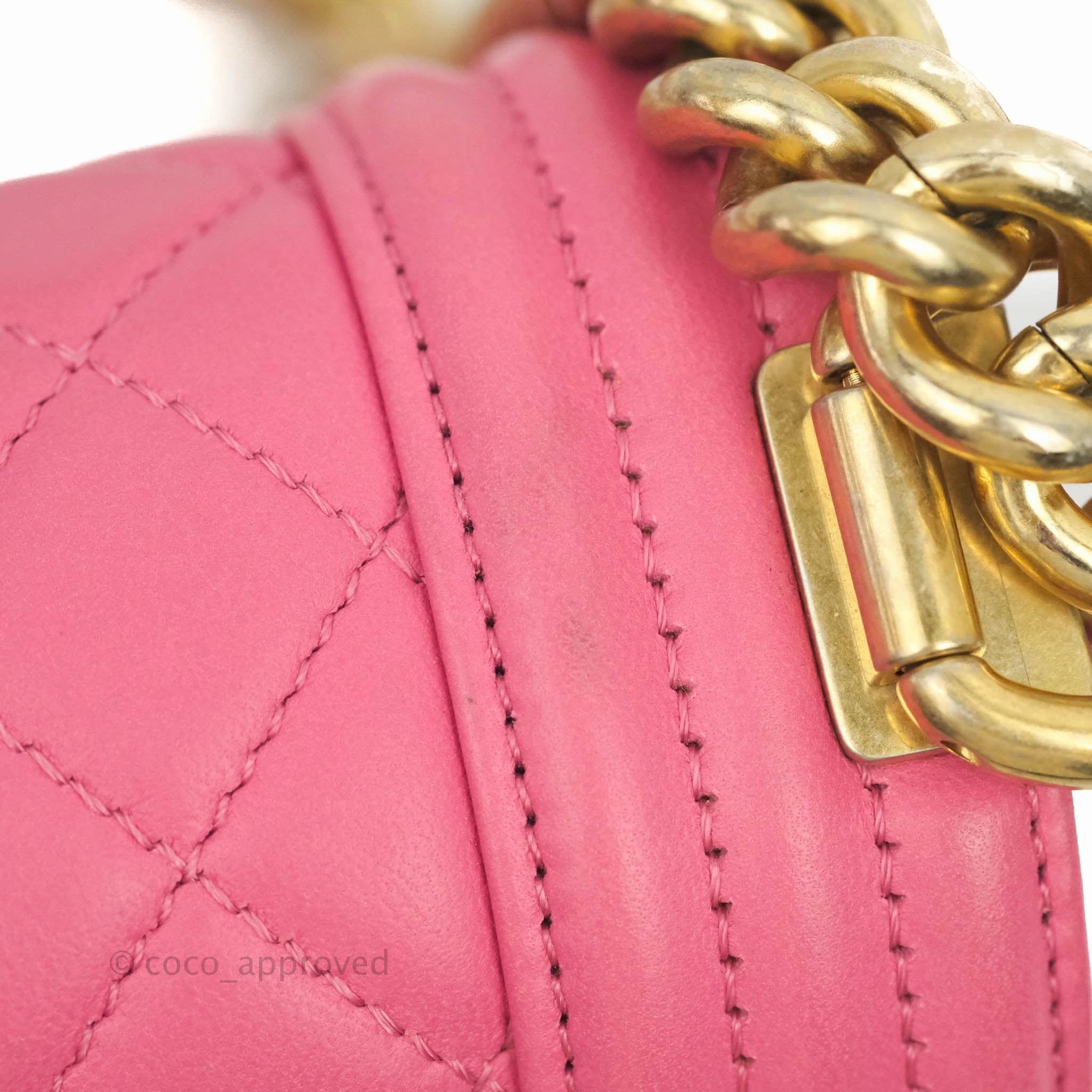 Chanel Quilted Medium Boy Bag Pink Lambskin Aged Gold Hardware