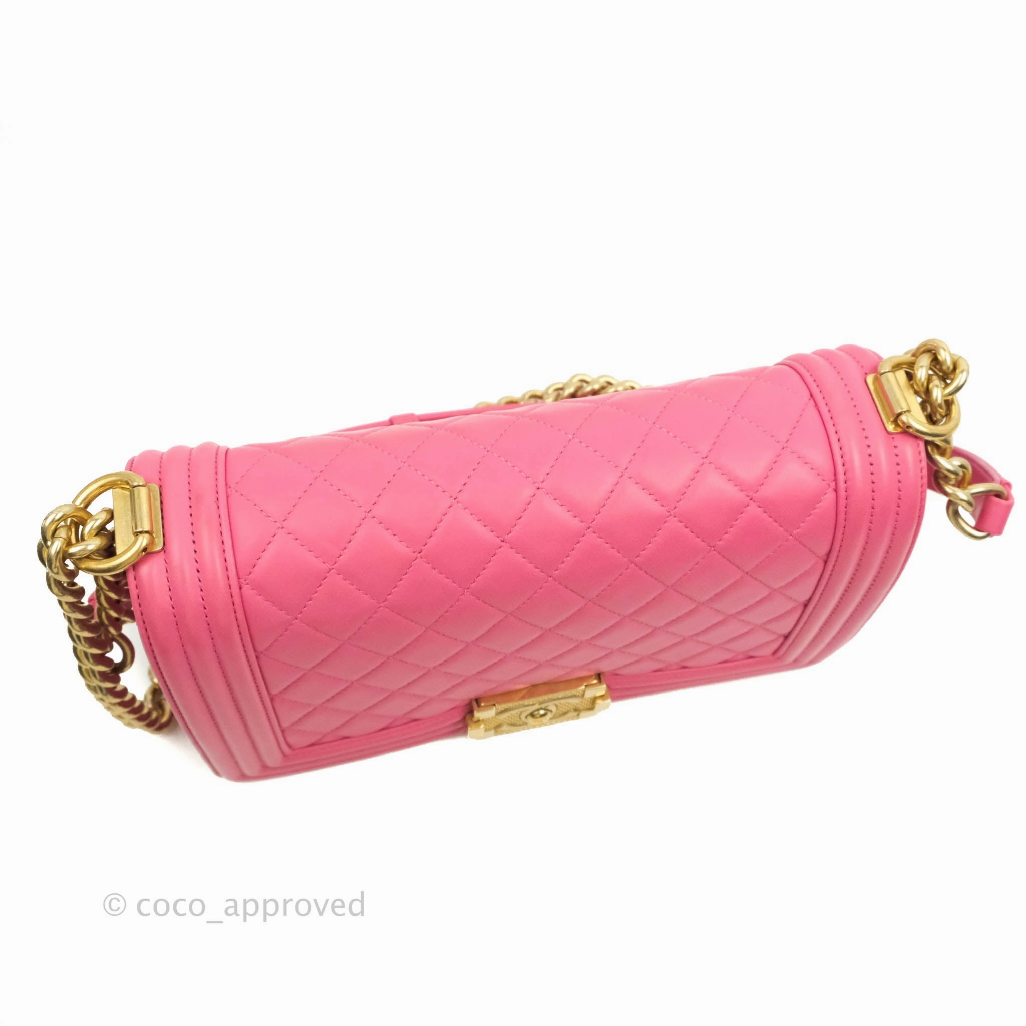 Chanel Quilted Medium Boy Bag Pink Lambskin Aged Gold Hardware