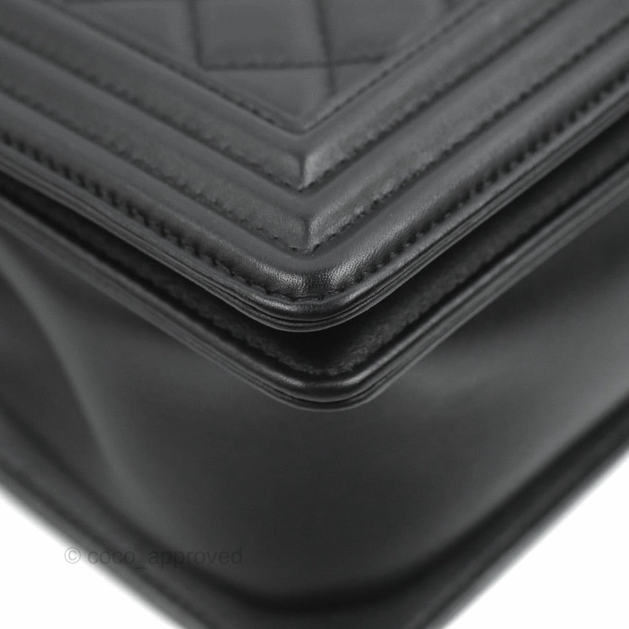 Chanel Quilted Medium Boy Black Calfskin Aged Gold Hardware