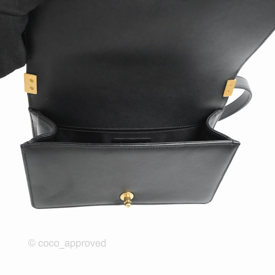 Chanel Quilted Medium Boy Black Calfskin Aged Gold Hardware