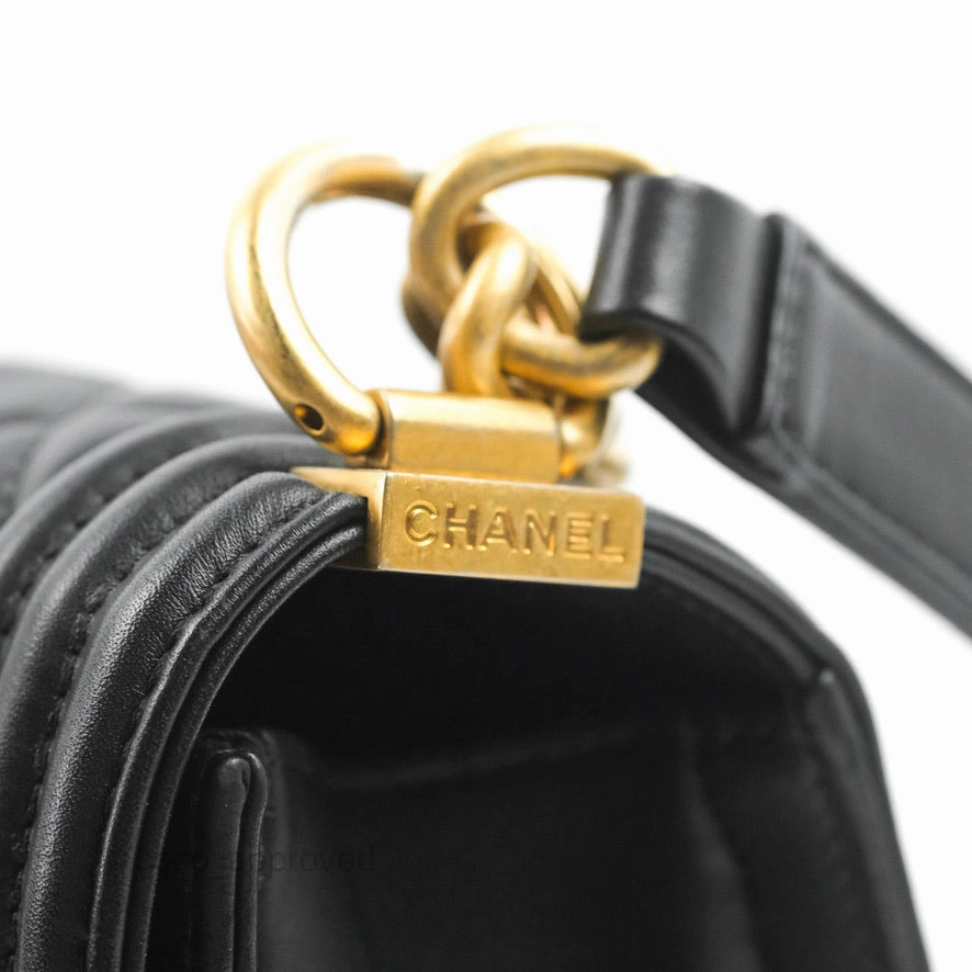 Chanel Quilted Medium Boy Black Calfskin Aged Gold Hardware