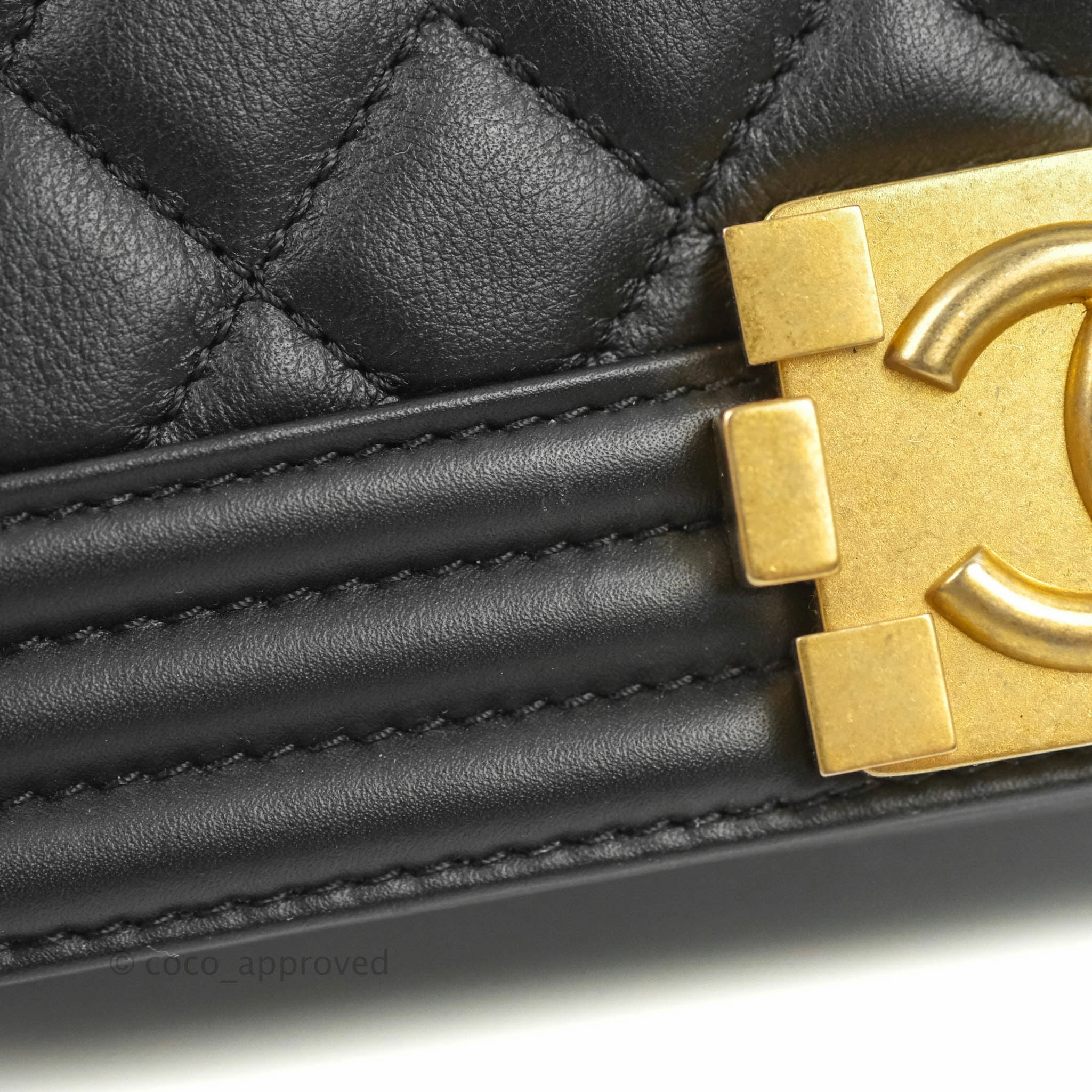 Chanel Quilted Medium Boy Black Calfskin Aged Gold Hardware