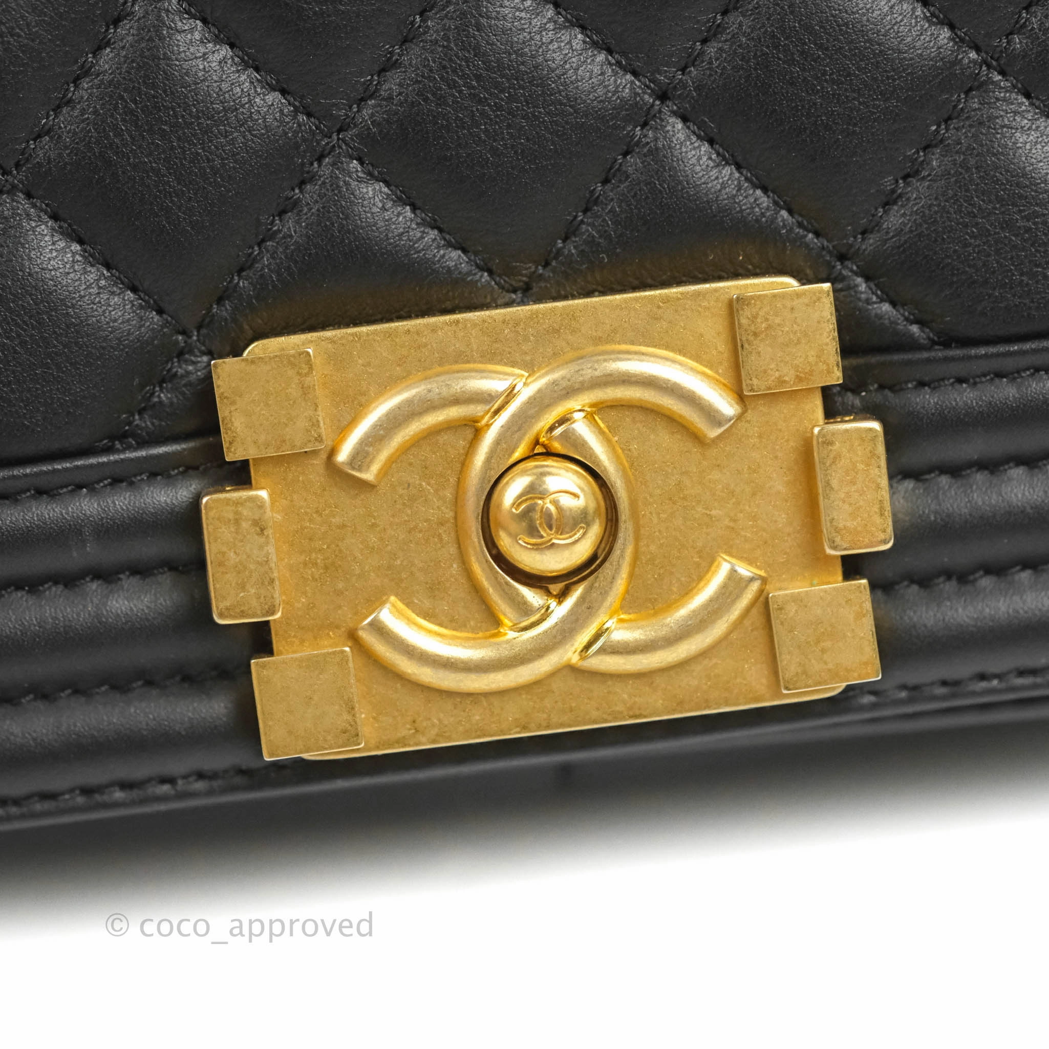 Chanel Quilted Medium Boy Black Calfskin Aged Gold Hardware