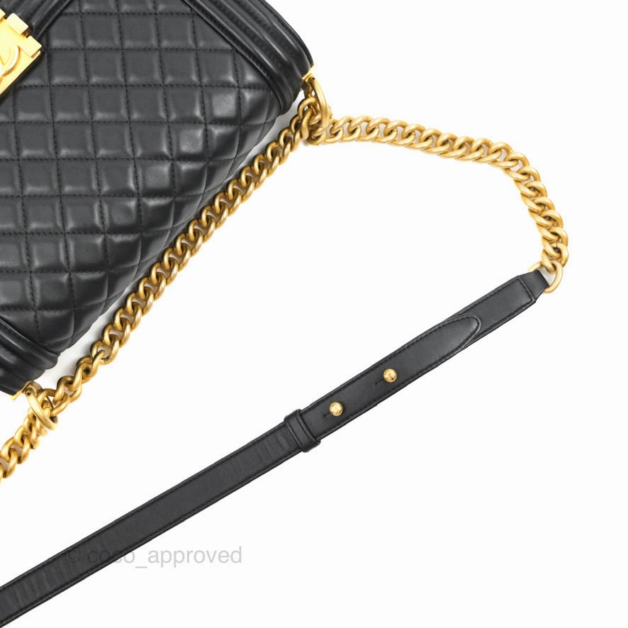 Chanel Quilted Medium Boy Black Calfskin Aged Gold Hardware