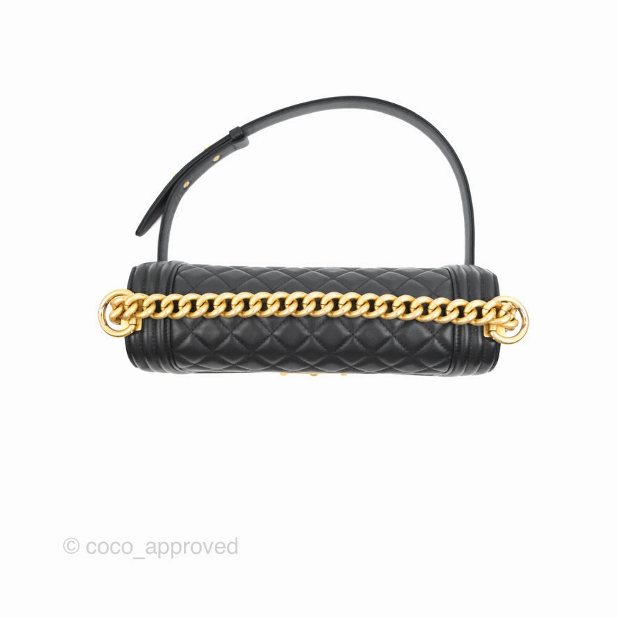 Chanel Quilted Medium Boy Black Calfskin Aged Gold Hardware