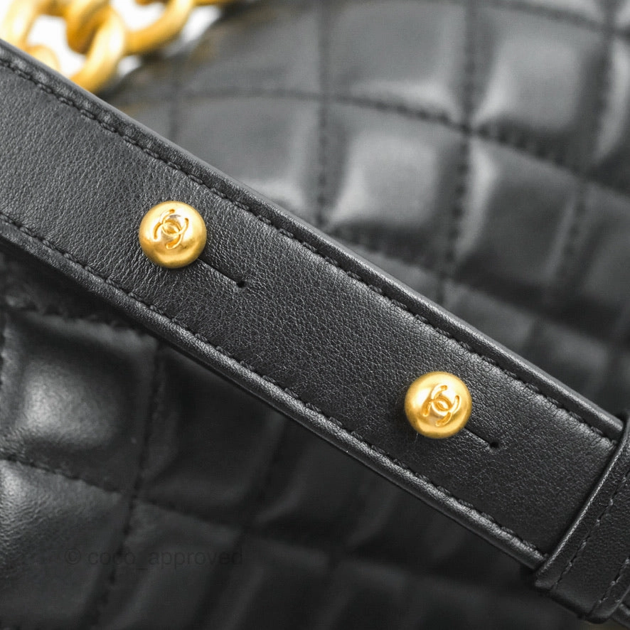 Chanel Quilted Medium Boy Black Calfskin Aged Gold Hardware