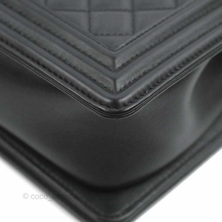 Chanel Quilted Medium Boy Black Calfskin Aged Gold Hardware