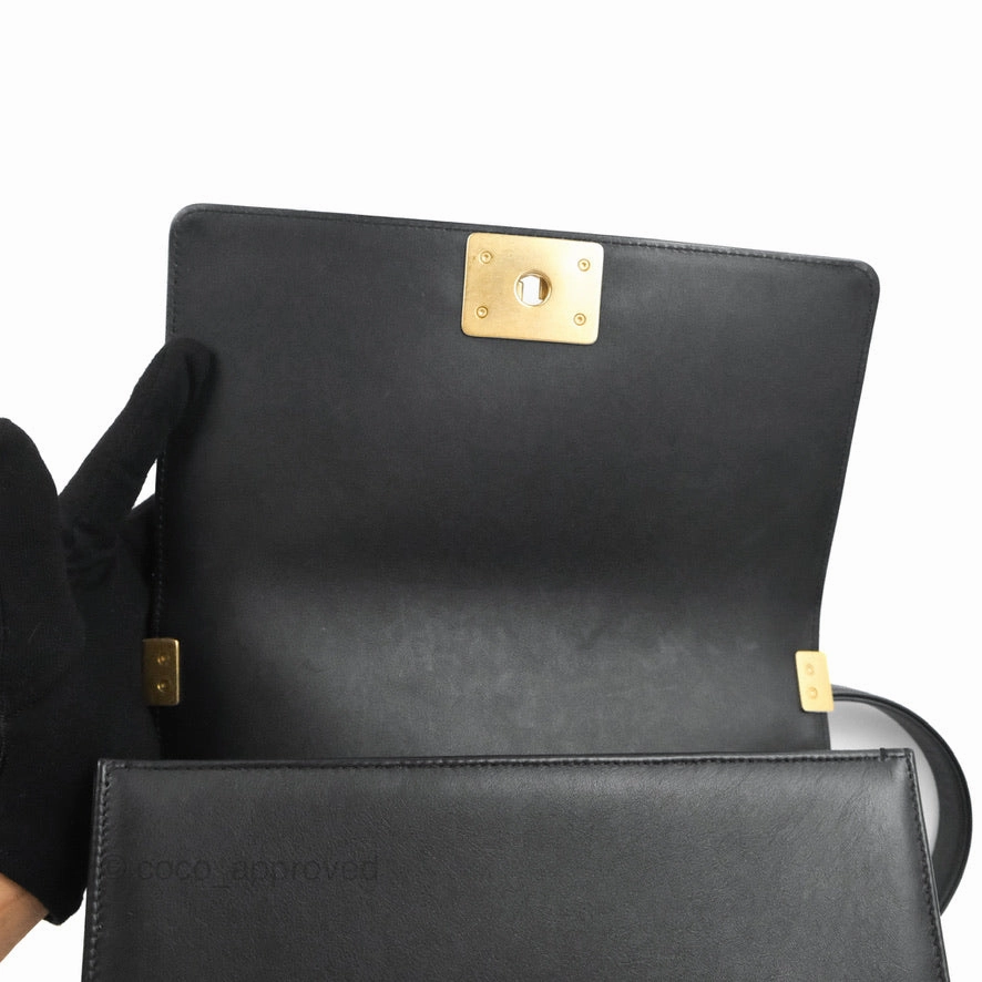 Chanel Quilted Medium Boy Black Calfskin Aged Gold Hardware