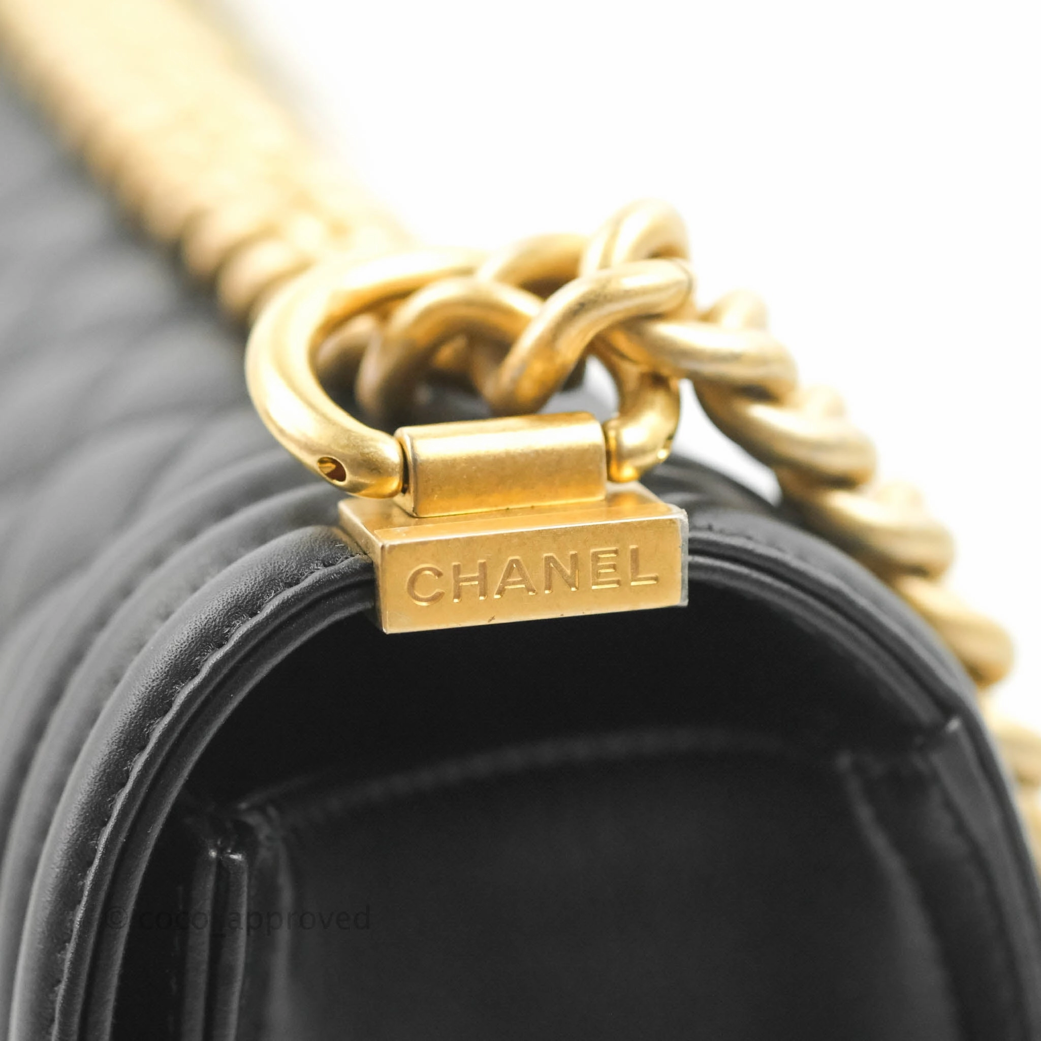 Chanel Quilted Medium Boy Black Calfskin Aged Gold Hardware