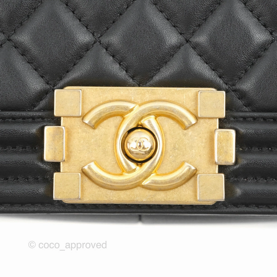 Chanel Quilted Medium Boy Black Calfskin Aged Gold Hardware