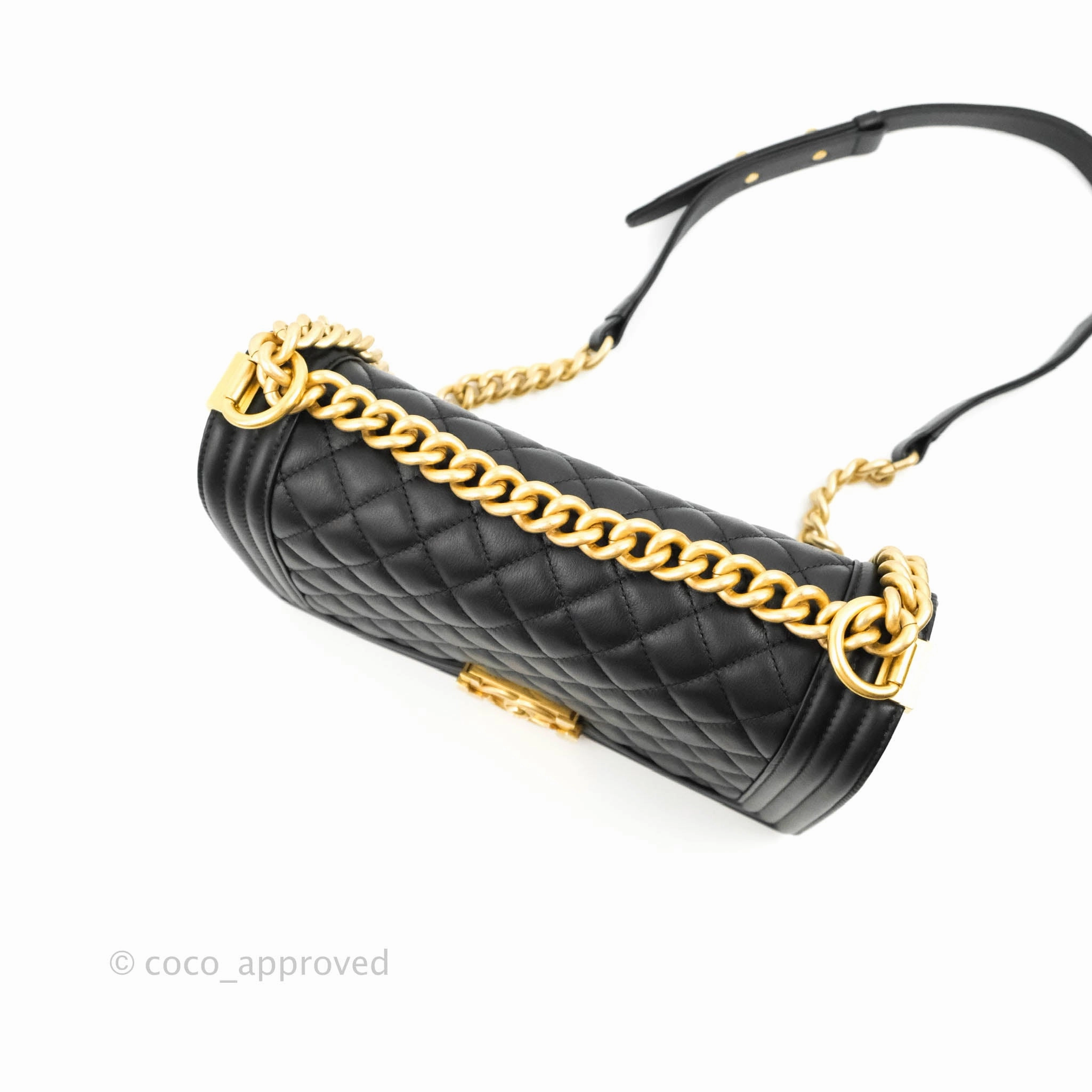 Chanel Quilted Medium Boy Black Calfskin Aged Gold Hardware