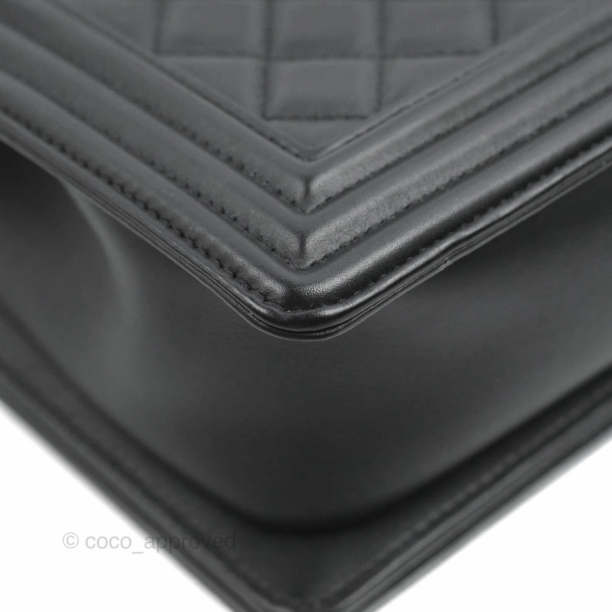 Chanel Quilted Medium Boy Black Calfskin Aged Gold Hardware