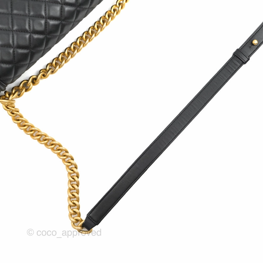 Chanel Quilted Medium Boy Black Calfskin Aged Gold Hardware