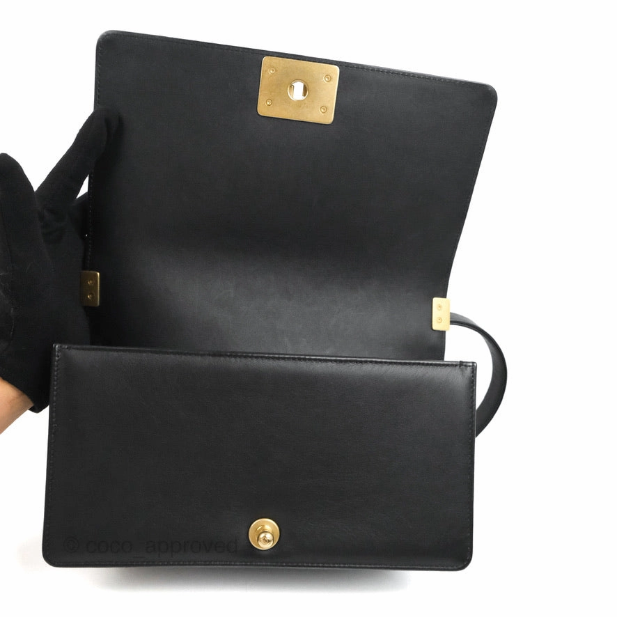 Chanel Quilted Medium Boy Black Calfskin Aged Gold Hardware