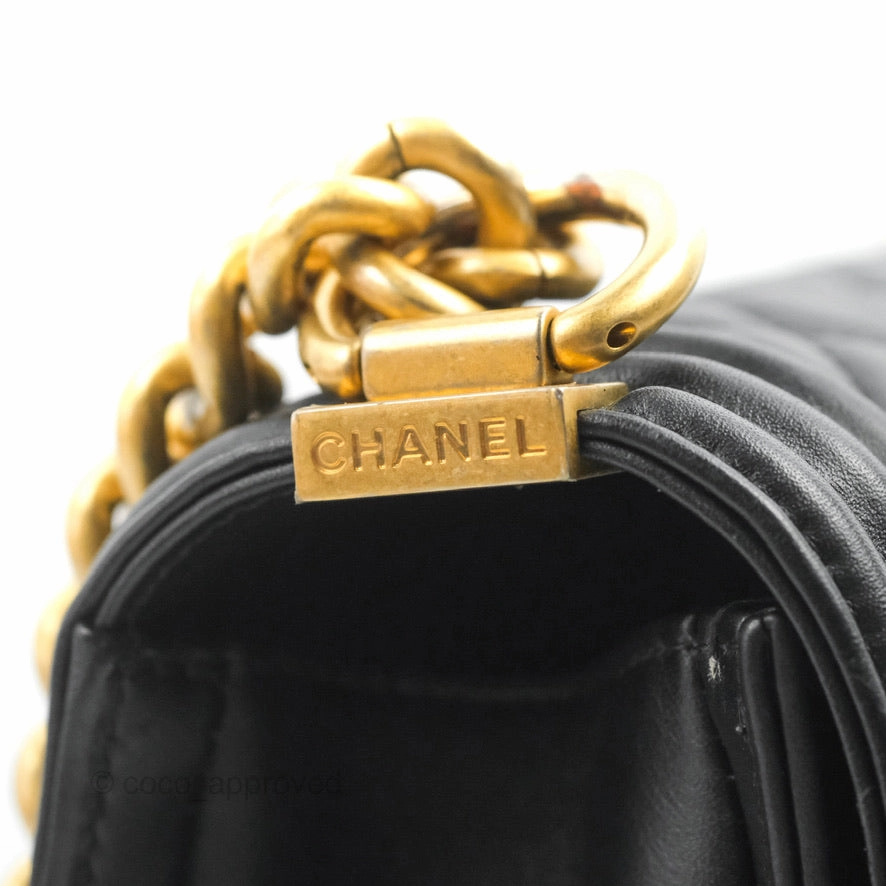 Chanel Quilted Medium Boy Black Calfskin Aged Gold Hardware