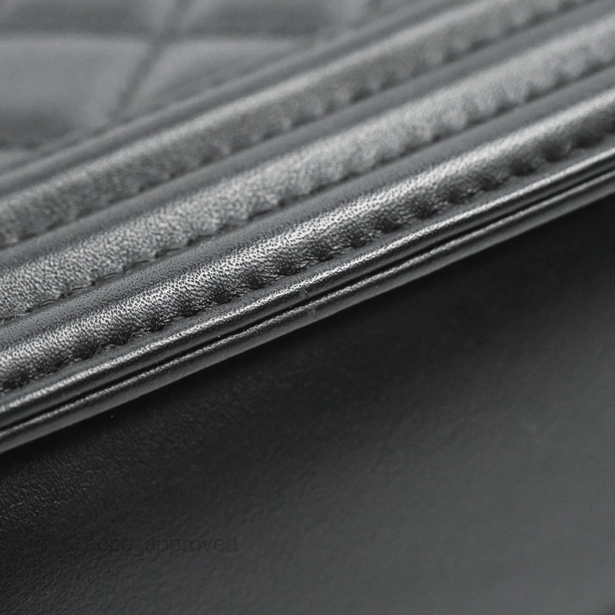 Chanel Quilted Medium Boy Black Calfskin Aged Gold Hardware