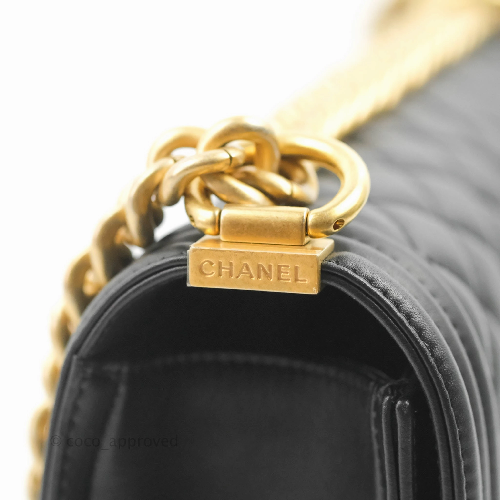 Chanel Quilted Medium Boy Black Calfskin Aged Gold Hardware