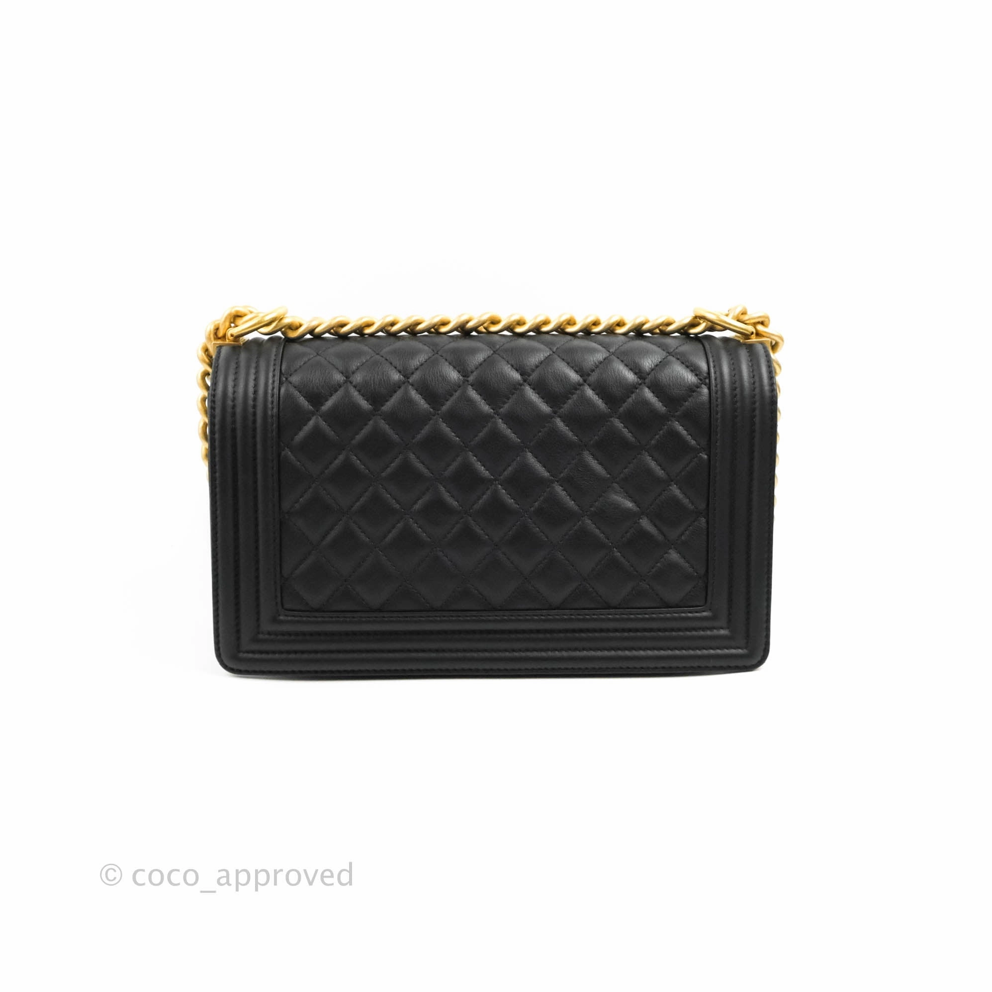 Chanel Quilted Medium Boy Black Calfskin Aged Gold Hardware