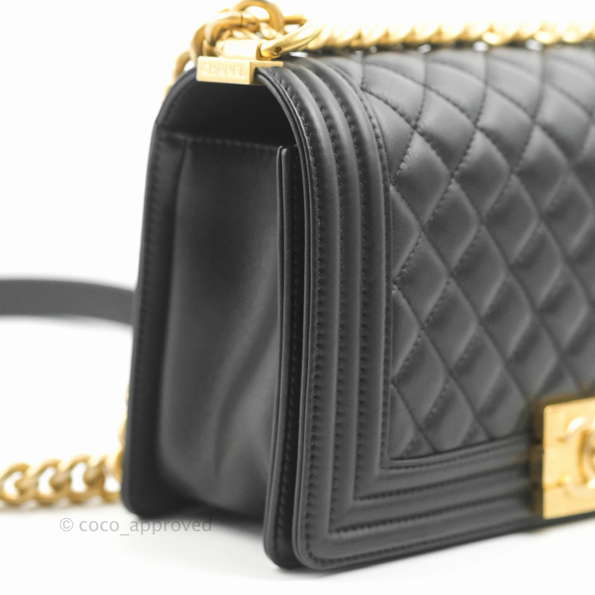 Chanel Quilted Medium Boy Black Calfskin Aged Gold Hardware