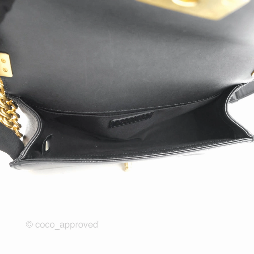 Chanel Quilted Medium Boy Black Calfskin Aged Gold Hardware