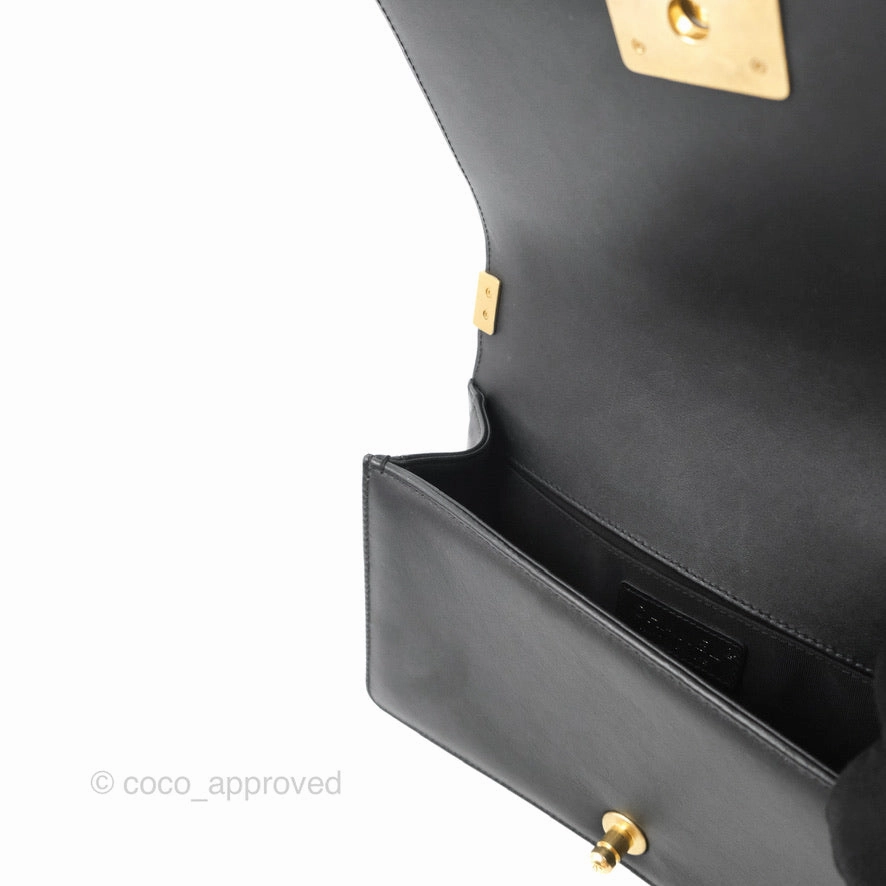 Chanel Quilted Medium Boy Black Calfskin Aged Gold Hardware