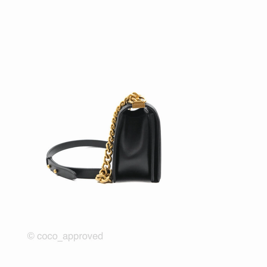 Chanel Quilted Medium Boy Black Calfskin Aged Gold Hardware