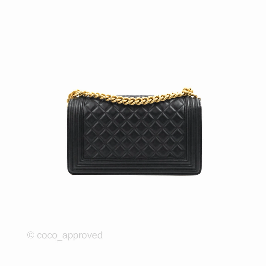 Chanel Quilted Medium Boy Black Calfskin Aged Gold Hardware