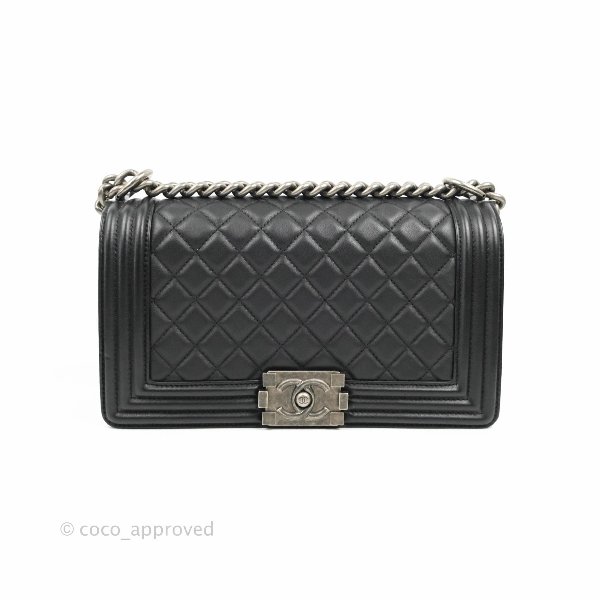Chanel Quilted Medium Boy Black Calfskin Ruthenium Hardware
