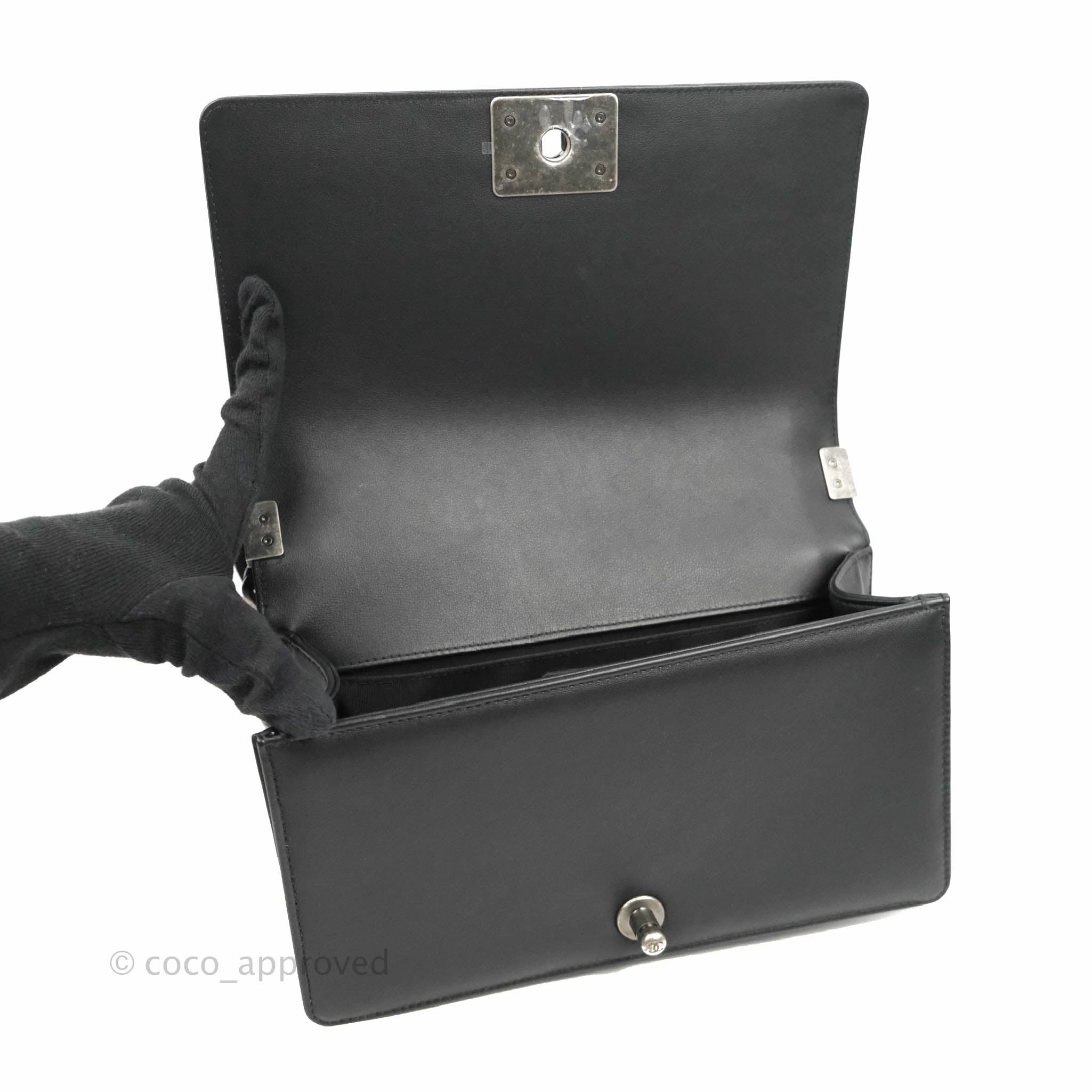 Chanel Quilted Medium Boy Black Calfskin Ruthenium Hardware