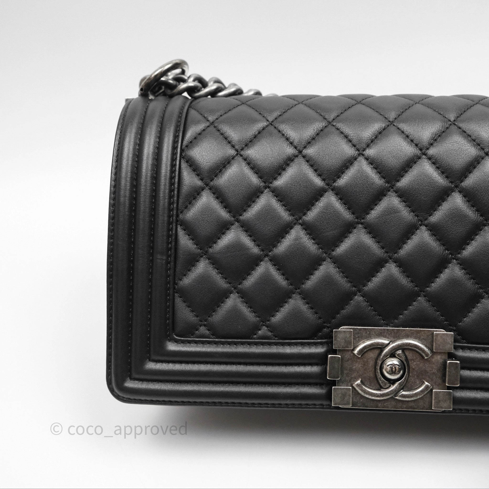 Chanel Quilted Medium Boy Black Calfskin Ruthenium Hardware