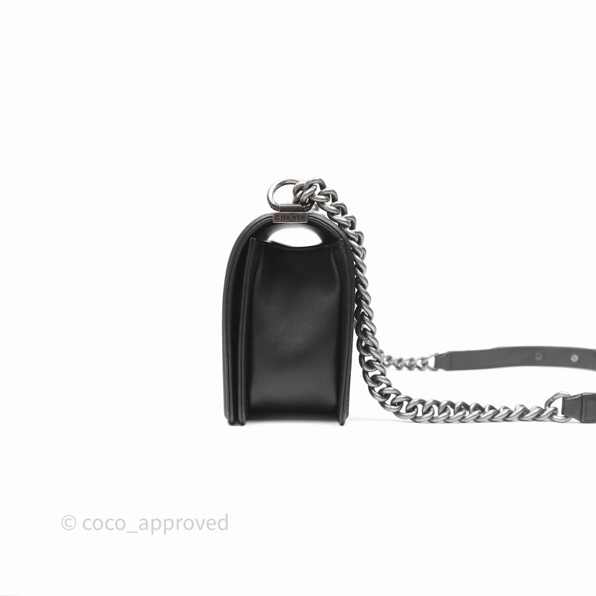 Chanel Quilted Medium Boy Black Calfskin Ruthenium Hardware