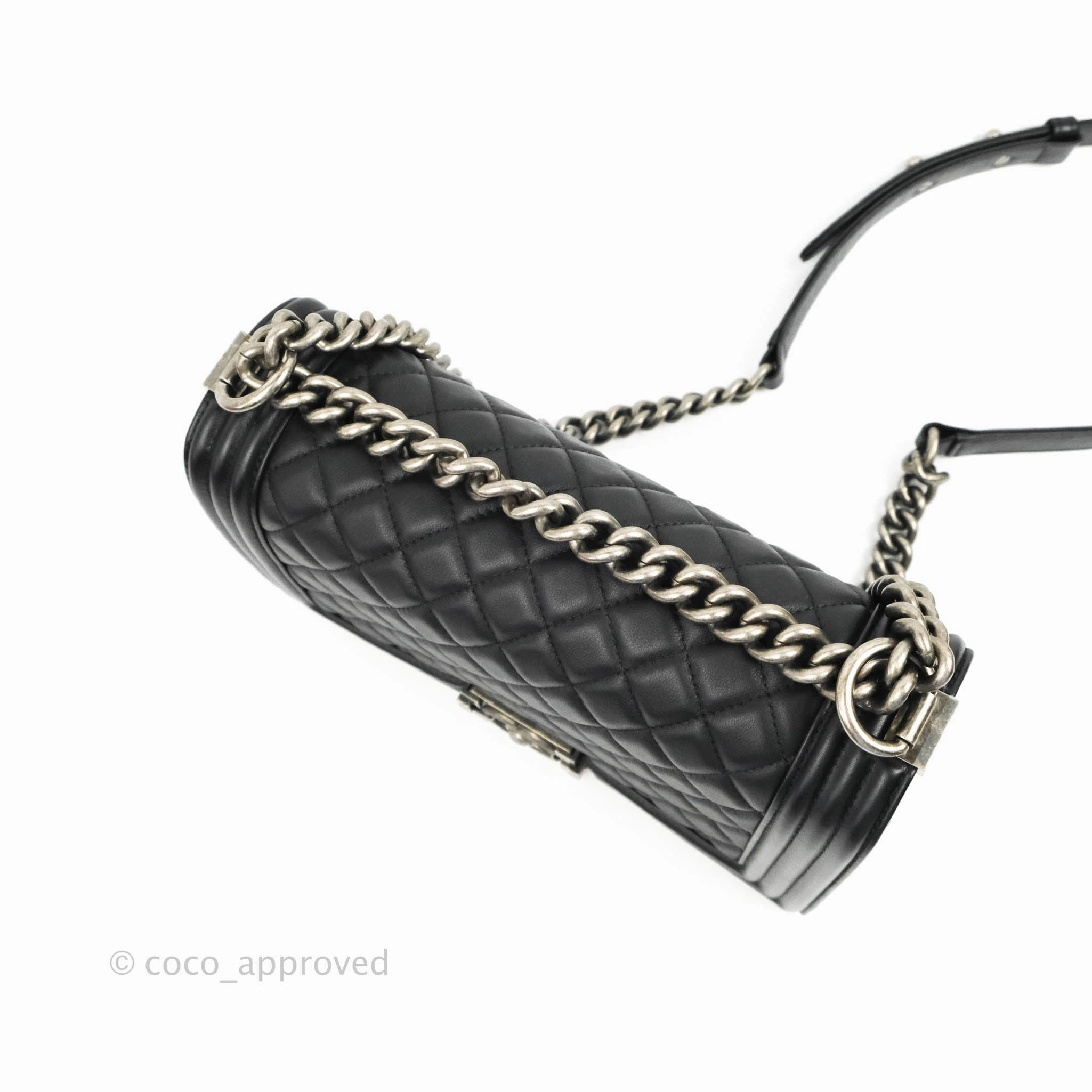 Chanel Quilted Medium Boy Black Calfskin Ruthenium Hardware
