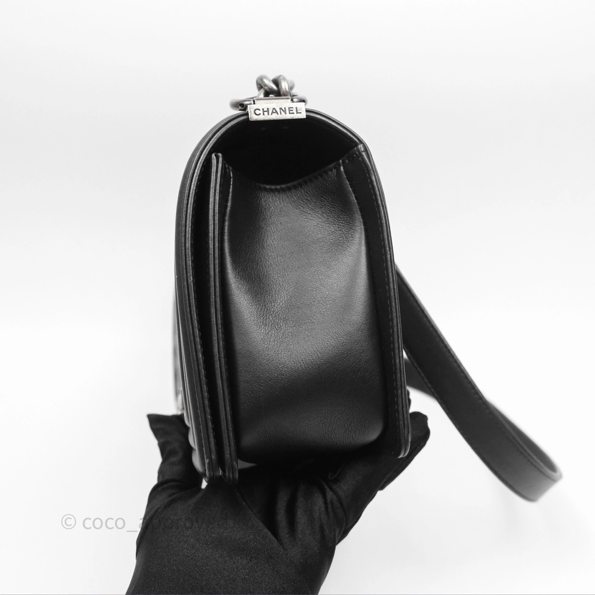Chanel Quilted Medium Boy Black Calfskin Ruthenium Hardware