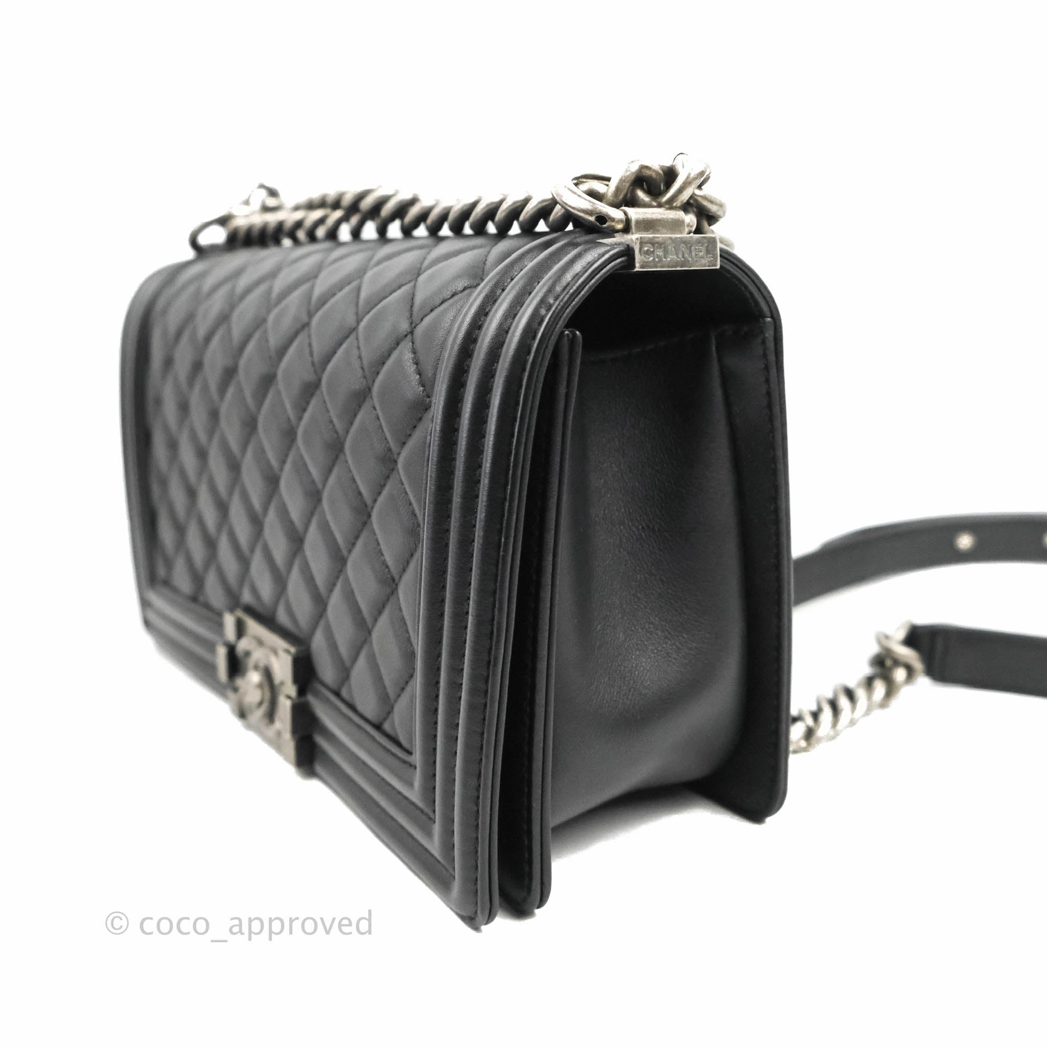 Chanel Quilted Medium Boy Black Calfskin Ruthenium Hardware