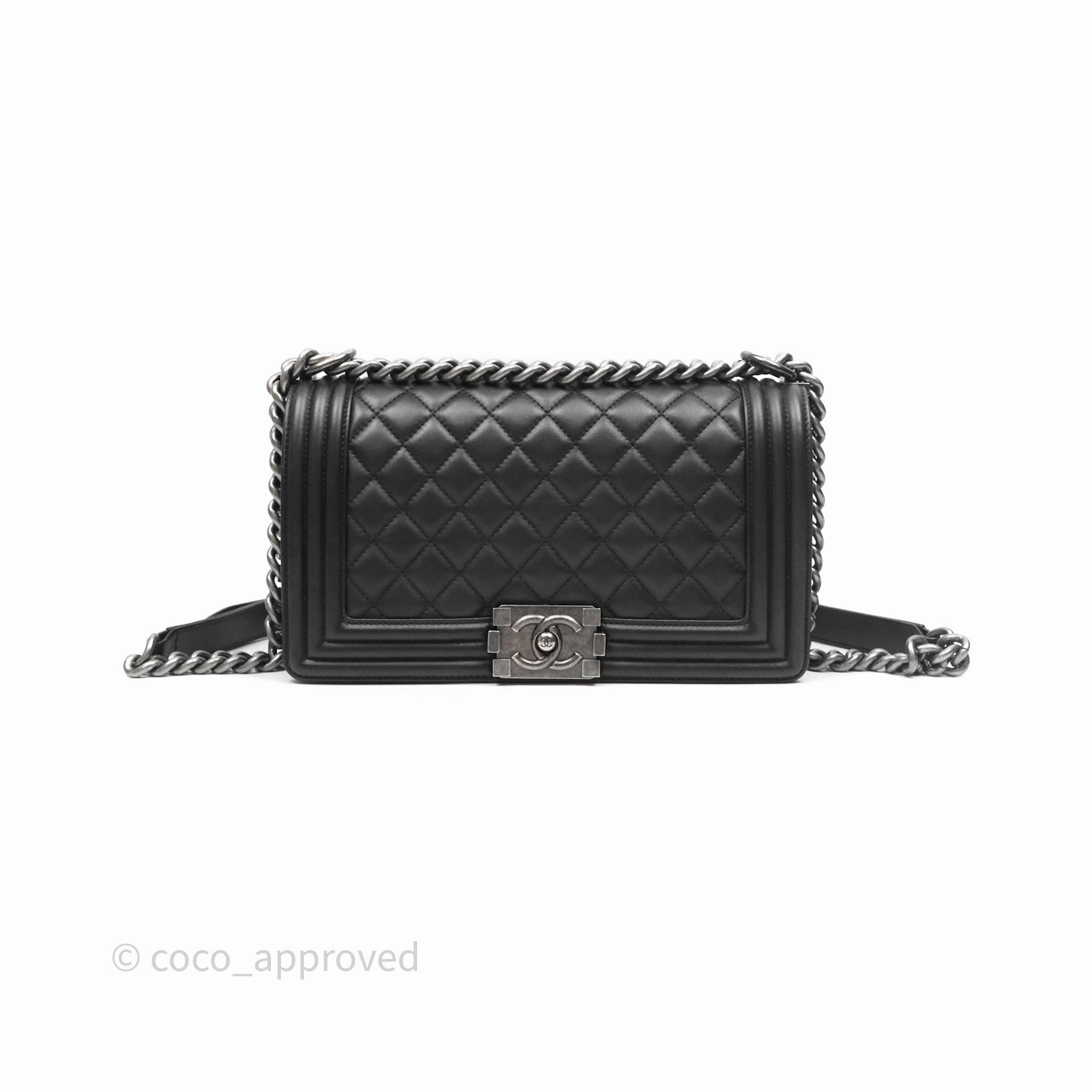 Chanel Quilted Medium Boy Black Calfskin Ruthenium Hardware