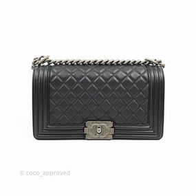 Chanel Quilted Medium Boy Black Calfskin Ruthenium Hardware