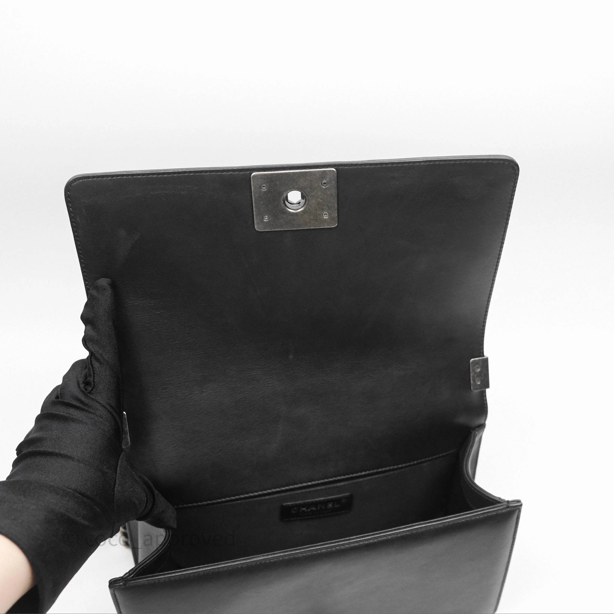 Chanel Quilted Medium Boy Black Calfskin Ruthenium Hardware