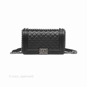 Chanel Quilted Medium Boy Black Calfskin Ruthenium Hardware