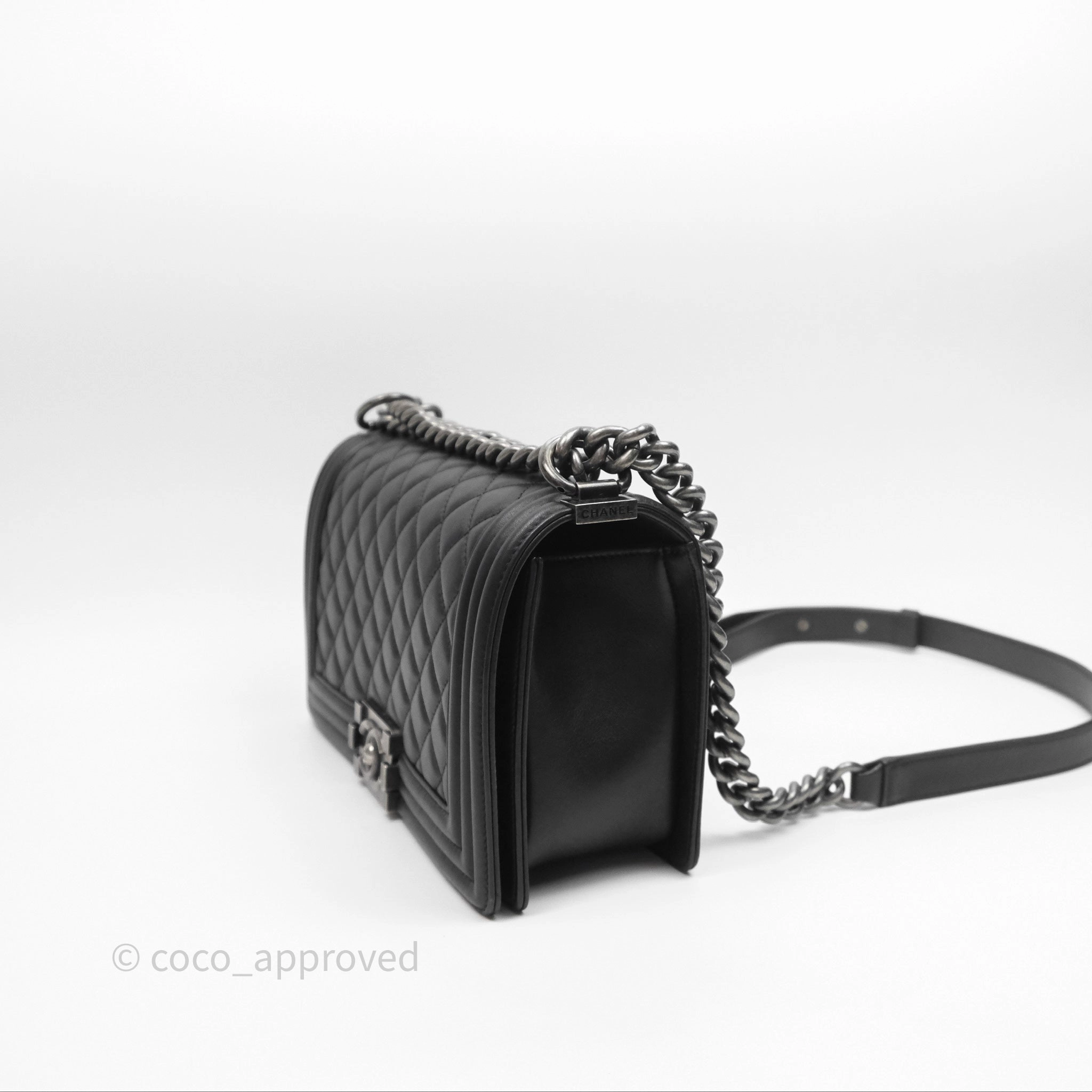 Chanel Quilted Medium Boy Black Calfskin Ruthenium Hardware