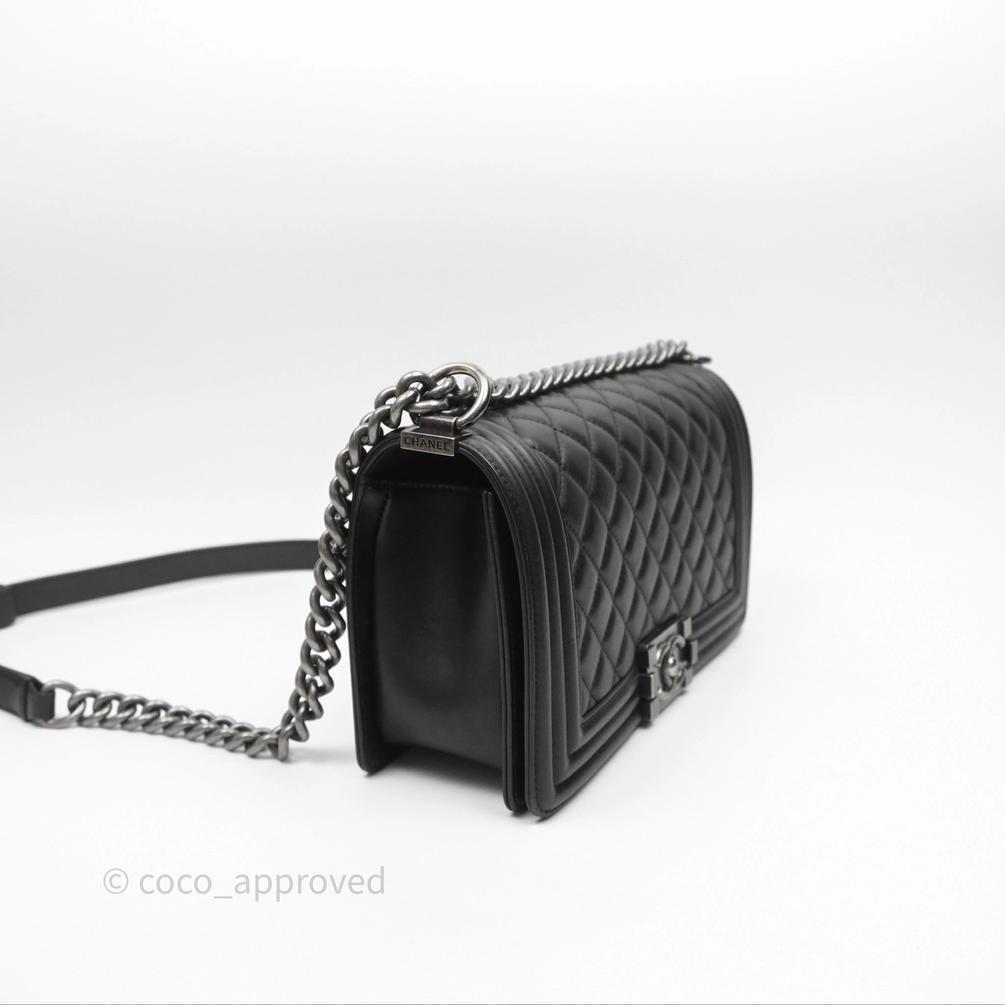 Chanel Quilted Medium Boy Black Calfskin Ruthenium Hardware