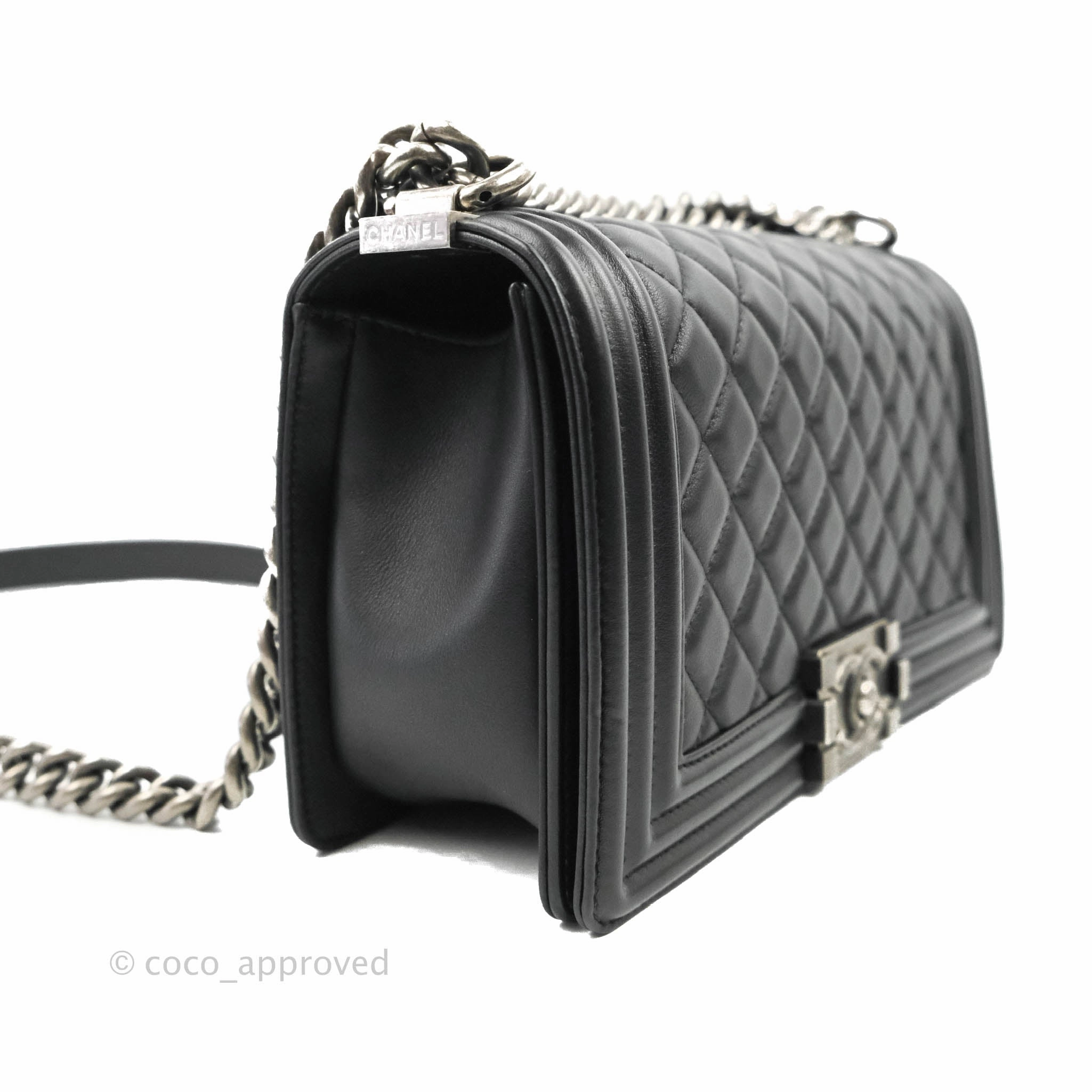 Chanel Quilted Medium Boy Black Calfskin Ruthenium Hardware