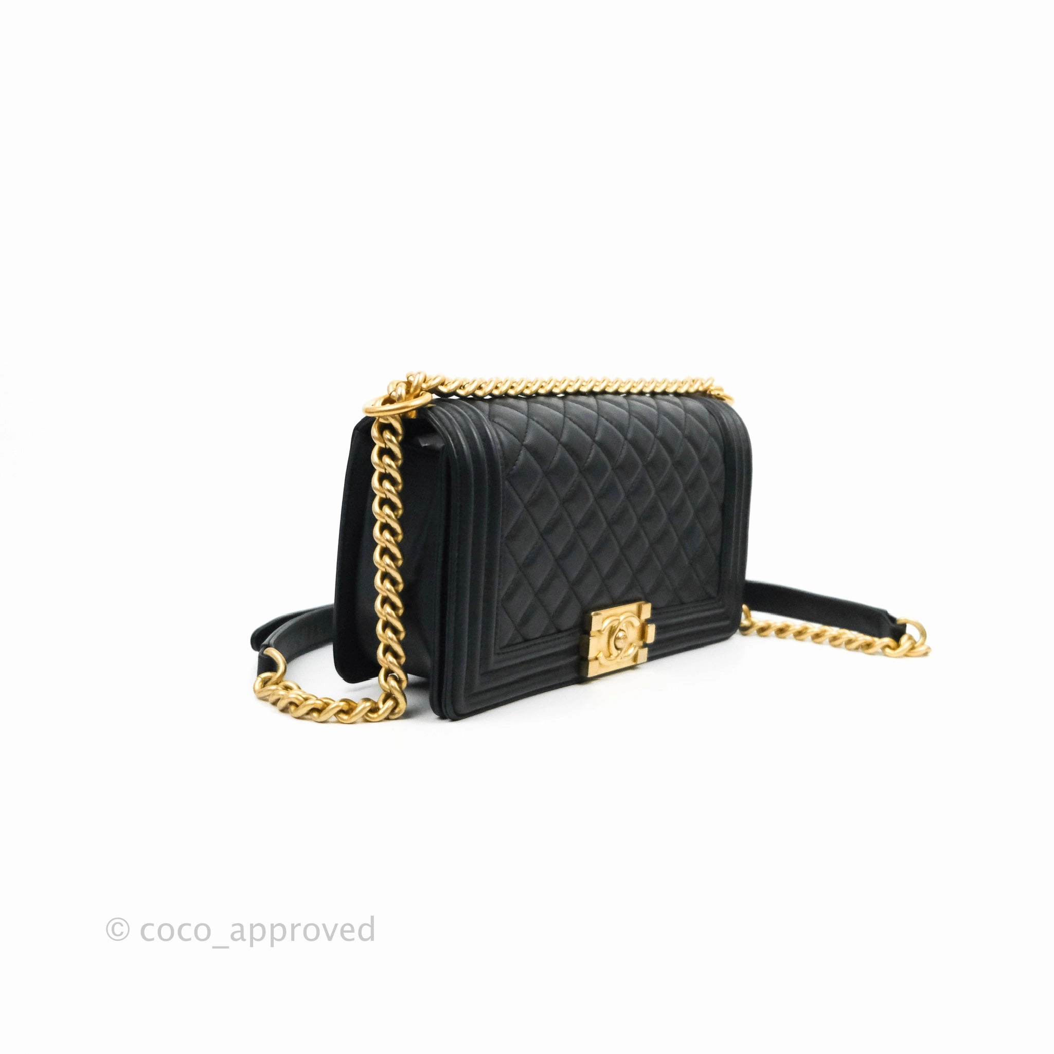 Chanel Quilted Medium Boy Black Lambskin Gold Hardware