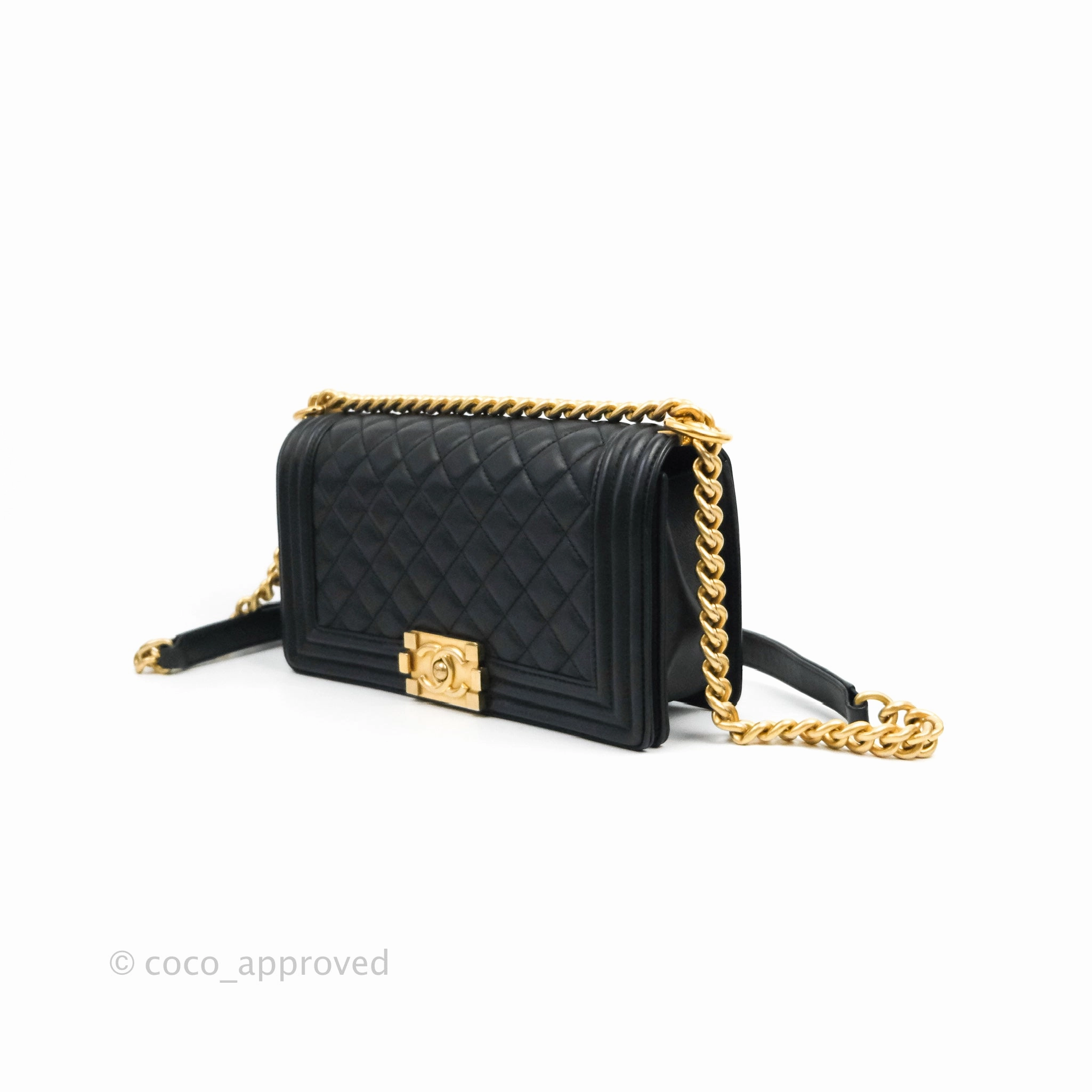 Chanel Quilted Medium Boy Black Lambskin Gold Hardware