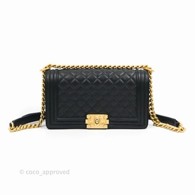 Chanel Quilted Medium Boy Black Lambskin Gold Hardware