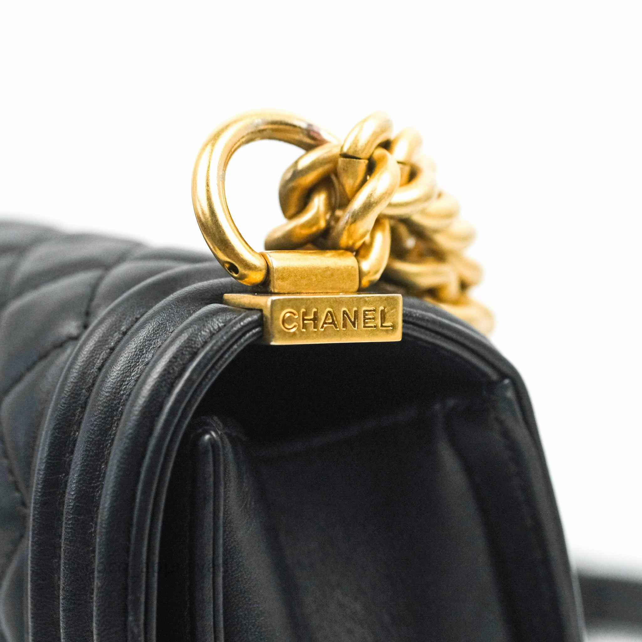 Chanel Quilted Medium Boy Black Lambskin Gold Hardware